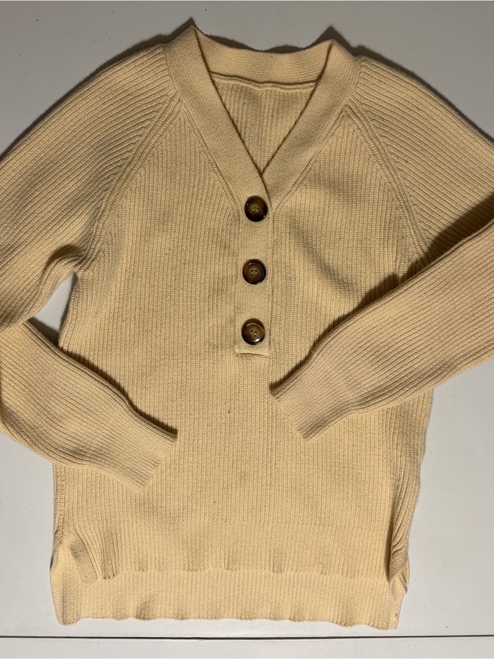 Madewell Cream Ribbed V-Neck Button Sweater